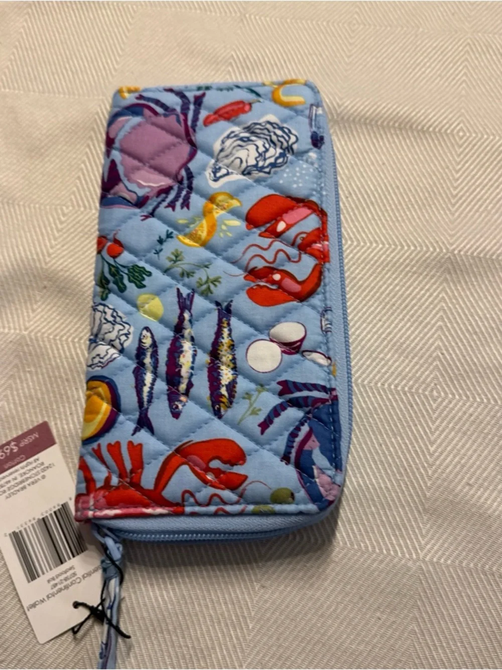 Vera Bradley Quilted Seafood Zip Wallet in Light Blue with Red Lobster - Picture 5 of 5